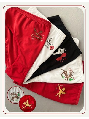 ALYA UNDERWEAR Kadın Kırmızı Slip Külot, Baskılı Pamuklu Iç Çamaşırı - 5'li Paket, P51 - 2xl