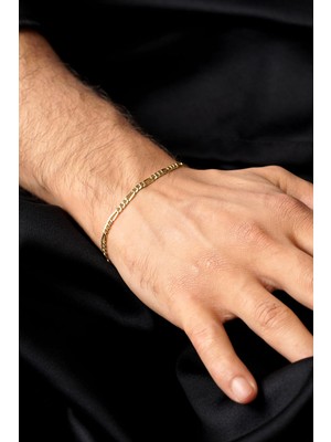 Fiyonk Kuyumculuk 14 Ayar Altın Figaro Zincir Erkek Bileklik Ince 3,20  mm