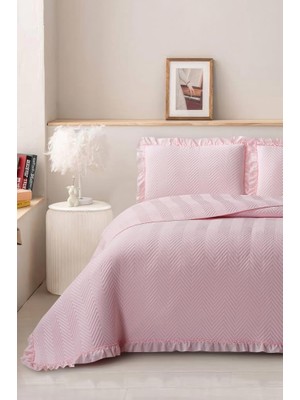 Dubai Elyaf Dolgulu Çift Kişilik 240X260 cm Yatak Örtüsü Pudra
