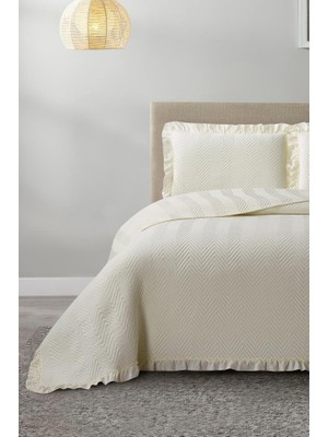 Dubai Elyaf Dolgulu Çift Kişilik 240X260 cm Yatak Örtüsü Krem