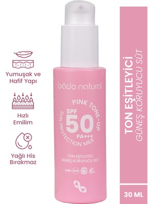 Bade Natural Güneş Koruyucu Süt 50 SPF Tüm Cilt Tipleri İçin 30 ml