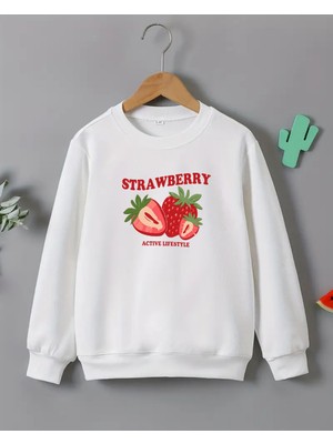 Kız Çocukları Için Çilek Baskılı Uzun Kollu T-Shirt