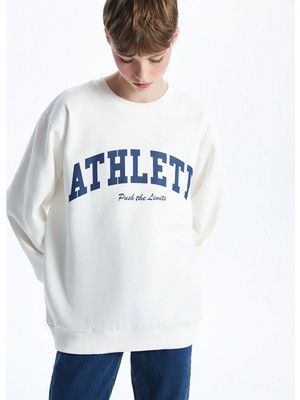 Xsıde Actıve Beyaz Bisiklet Yaka Baskılı Kadın Sweatshirt