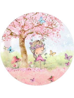 Yenilebilir Yuvarlak Pasta Resim Baskısı 20 cm Şekerli Kağıt Kız Çocuk Temalı 77