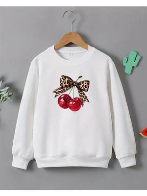 Kız Çocukları Için Kiraz Baskılı Uzun Kollu T-Shirt