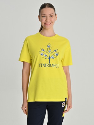 Fenerbahçe Kadın Palamutlu T-Shirt Sarı Lacivert 38 Beden Konforlu Tasarım
