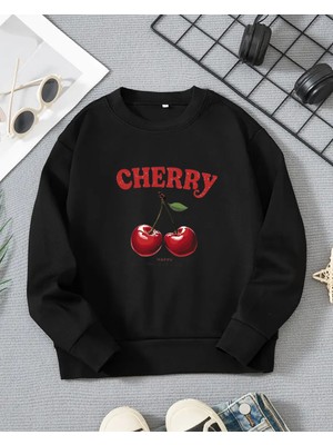 Kız Çocukları Için Kiraz Baskılı Uzun Kollu T-Shirt