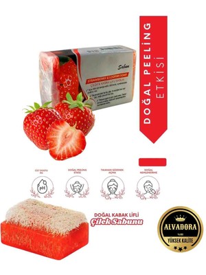Doğal Kabak Lifli Çilek Sabunu %100 El Yapımı Bitkisel Organik Peeling ve Sağlıklı Cilt Bakımı Sabunu