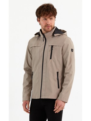 Sivaist Yeni Sezon Erkek Krem Kapüşonlu İç Cepli Su Ve Rüzgar Geçirmez Mevsimlik&Yazlık Mont