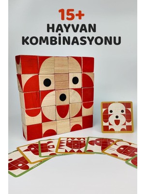 3 Boyutlu Hayvan Ahşap Küp Puzzle | Montessori Zeka Oyuncağı | 4+ Yaş | Eğitici Ahşap Küp Yapboz
