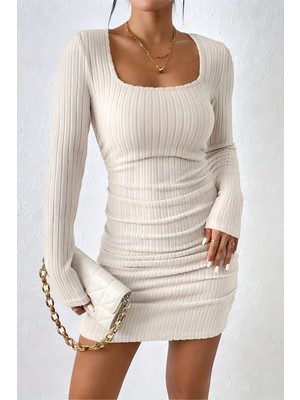 Merry See Uzun Kollu Özel Kumaş Mini Elbise