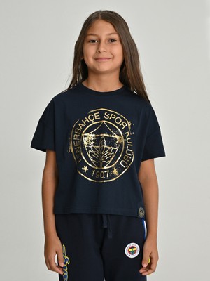 Fenerbahçe Çocuk Tribün Gold Logolu T-Shirt 1907 Modeli Koyu Mavi Renkli