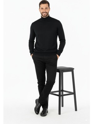 Oppland Erkek Kazak Balıkçı Yaka Yün Tarzı Dokuma Klasik Model Tam Kalıp