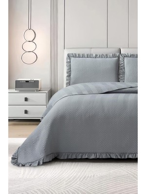 Dubai Elyaf Dolgulu Çift Kişilik 240X260 cm Yatak Örtüsü Koyu Gri
