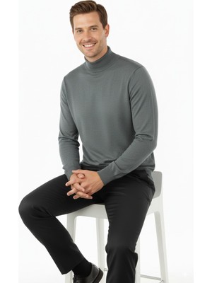 Oppland Erkek Kazak Balıkçı Yaka Yün Tarzı Dokuma Klasik Model Tam Kalıp