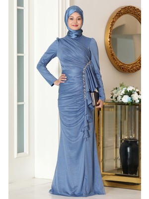 Parıltılı Fırfır Detaylı Zühre Tesettür Abiye