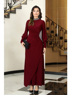 Taş Detaylı Lavinni Tesettür Abiye Elbise