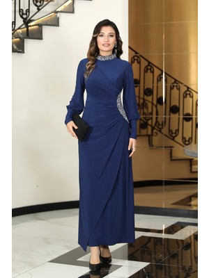 Taş Detaylı Lavinni Tesettür Abiye Elbise