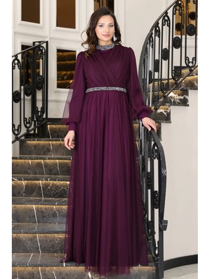 Taş Detaylı Büyük Beden Şık Tesettür Abiye