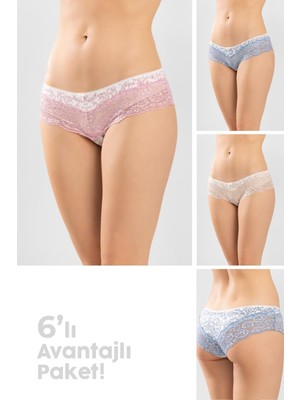 Baykar Mavi Beyaz Çiçekli Dantel Detaylı Kadın Hipster Külot 8132 Renkli