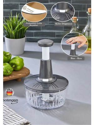 Solingen 3 Bıçaklı Paslanmaz Çelik Basmalı El Rondosu Manuel Sebze Meyve Doğrayıcı Gümüş Renk