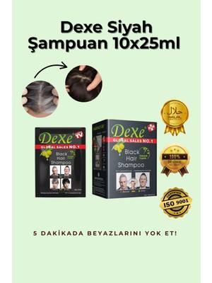 Dexe Siyah Şampuan 10 x 25ml Derin Siyah Renk Amonyaksız Krem Etkili 5 Dakikada Kalıcı Saç Boyası