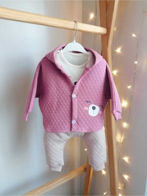 Pançolu Kız Bebek 3 Lü %100 Pamuk Kapitone Takım Mürdüm