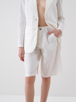 Xint Kadın Beyaz %100 Keten Oversize Şort