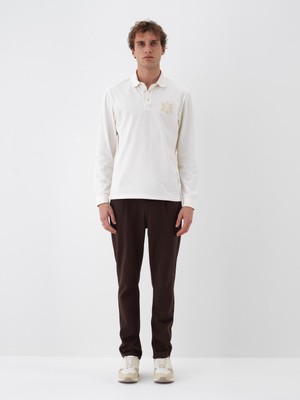 Erkek Ekru Pamuk Dokulu Regular Fit Uzun Kollu Tişört