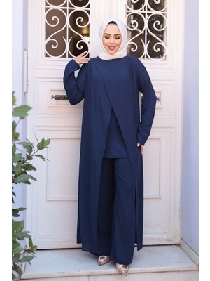 Asimetrik Detaylı Lacivert Tesettür Ikili Takım 76471L