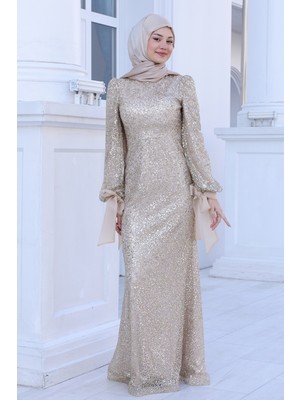 Parıltılı Kol Detaylı Şimal Tesettür Büyük Abiye