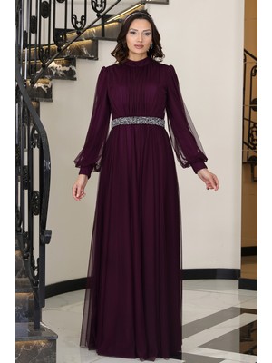 Alia Şık Taş Detaylı Büyük Beden Tesettür Abiye - Alya