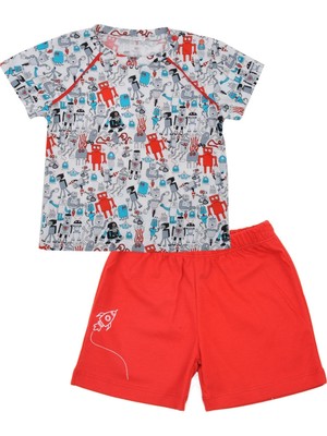 Mininio Erkek Bebek Kırmızı Robot T-Shirt ve Şort Takım (3 Ay - 4 Yaş )