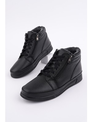 Muggo Titan Hakiki Deri Içi Kürklü Fermuarlı ve Bağcıklı Erkek Kışlık Bot