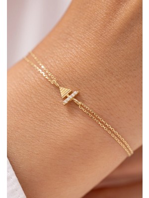 Minimal Taşlı Piramit 14 Ayar Altın Bileklik