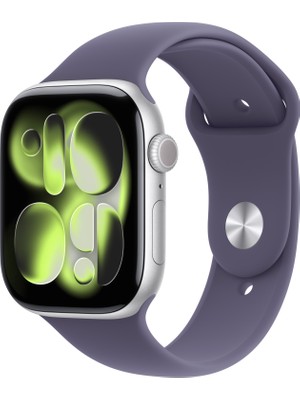 Apple Watch Series 11 Gps, 46 mm Gümüş rengi Alüminyum kasa ve Sis moru Spor kordon  - S/m