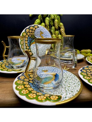 Esbeycam Dekalli Kuplu Çay Seti