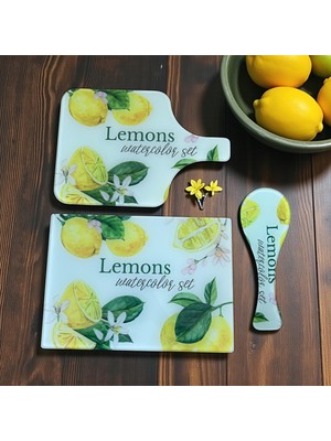 Deyhome 3'lü Set Temperli Cam Sebze Meyve Doğrama Kesme Tahtası + Yedek Slikon Ayak (D.dörtgen ve Saplı Kesme Tahtası,kaşık Altı)