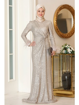 Parıltılı Büyük Beden Hüma Tesettür Abiye