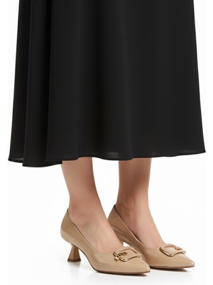 Bej Kırışık Ince Kısa Topuklu Kadın Abiye Ayakkabı 357189 Z