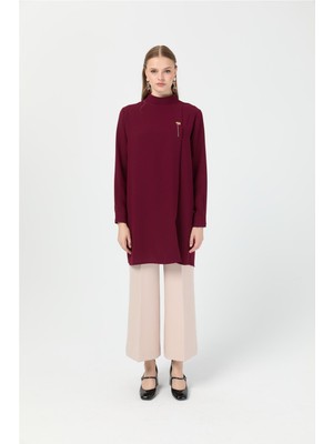 Pili Detaylı Tunik  Bordo