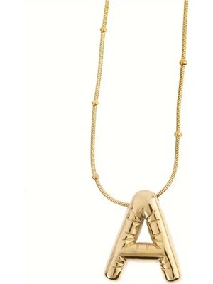 Kadın Çelik Kolye - Altın Kaplama A Harfi Balon Harf Kadın Kolye