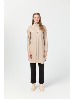Içi Nubuk Kaplı Deri Ceket Mont  Bej