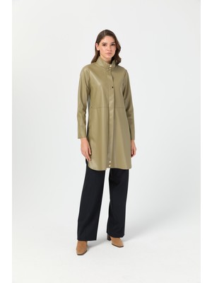 Içi Nubuk Kaplı Deri Ceket Mont  Haki