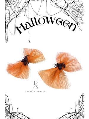 2'li Halloween Cadılar Bayramı Yılbaşı Turuncu Tül Parti Saç Tokası Noel Christmas Böcekli Aksesuar Parti Kostumu
