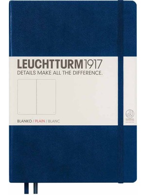 Leuchtturm 1917 Medium(A5) Sert Kapak, 251 Numaralandırılmış Çizgisiz Sayfa Defter Navy 342924