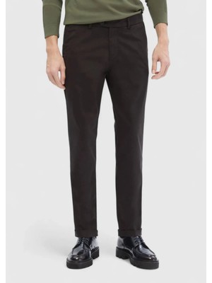 Siyah Düz Dokuma Regular Fit Casual Pamuk Karışımlı Pantolon