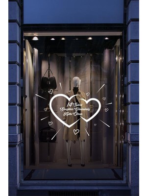 14 Şubat Sevgililer Günü Mağaza Vitrin Cam Kapı Duvar Özel Yeni Sticker Süsleme