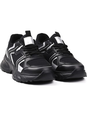 Kadın Siyah Fileli Sneaker Günlük Ortopedik Spor Ayakkabı