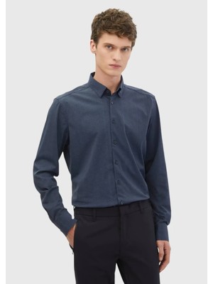 Lacivert Baskılı Casual Fit Casual Gömlek